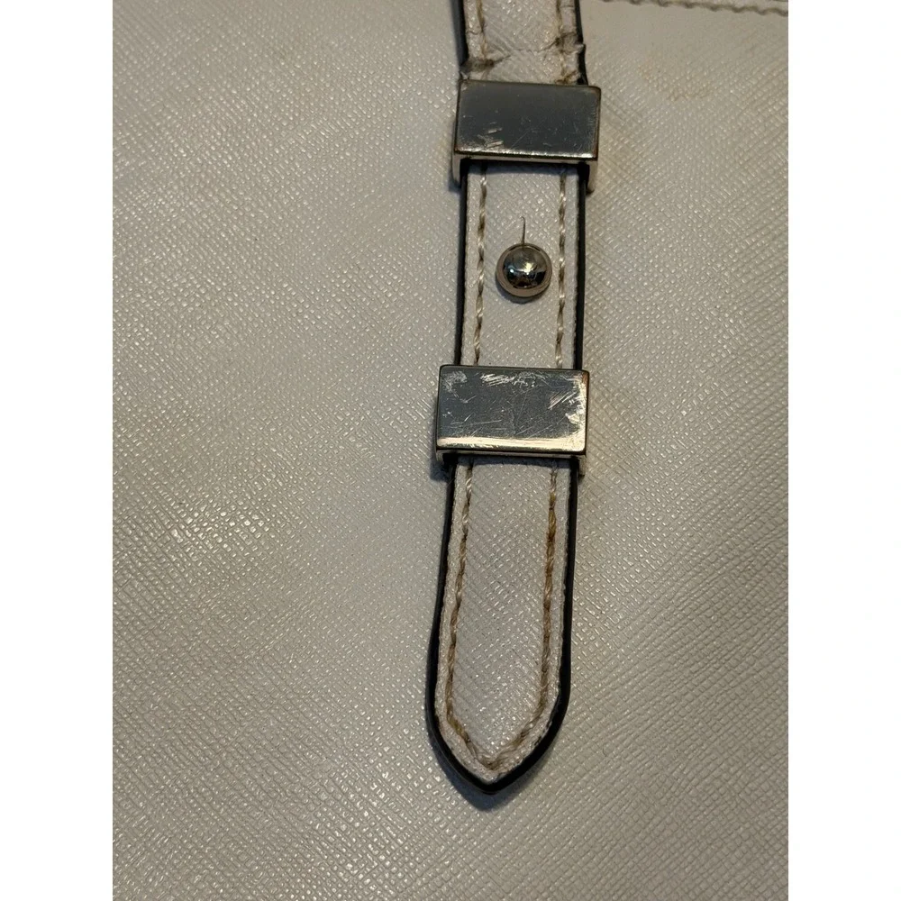 Guess Cream Saffiano PVC Tote Bag Silver Hardware Off White Shoulder Bag